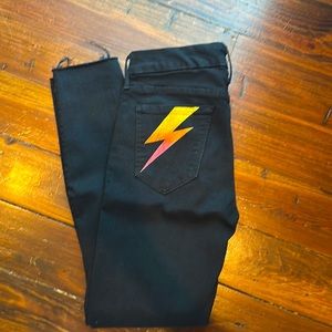 Mother Denim Looker Ankle Fray, Gold Bolt (Black) Size 26